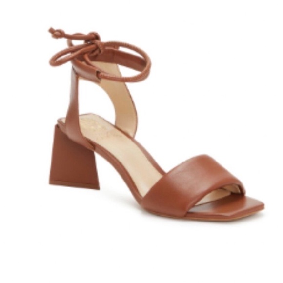 Vince Camuto Shoes - Vince Camuto Tan Leather Ankle-Tie Block Heel Sandal